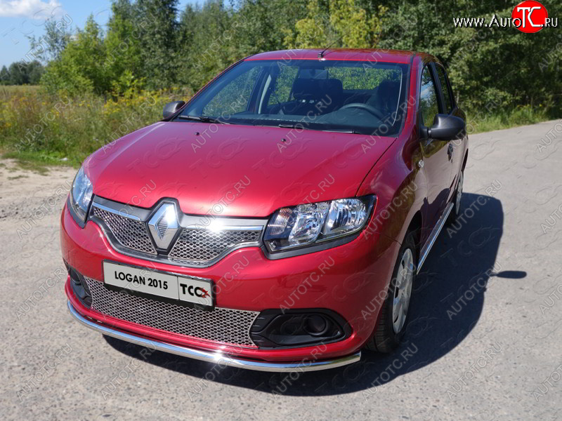 10 299 р. Защита переднего бампера нижняя d42,4 мм ТСС Тюнинг  Renault Logan  2 (2014-2018) дорестайлинг (нержавейка)  с доставкой в г. Кемерово