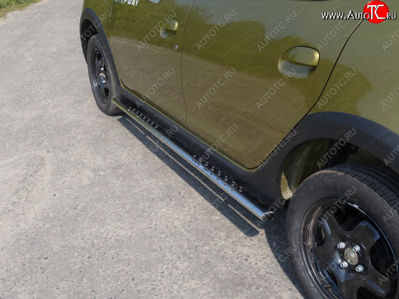 31 399 р. Пороги овальные с проступью 75х42 мм ТСС Тюнинг  Renault Sandero Stepway  (B8) (2014-2018) дорестайлинг (серые)  с доставкой в г. Кемерово
