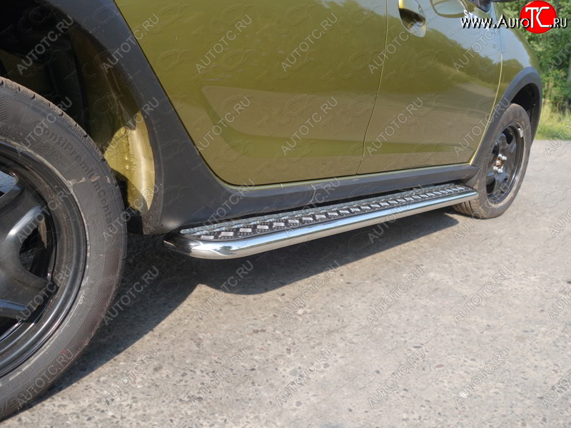 27 849 р. Пороги с площадкой 42,4 мм ТСС Тюнинг  Renault Sandero Stepway  (B8) (2014-2018) дорестайлинг (серые)  с доставкой в г. Кемерово