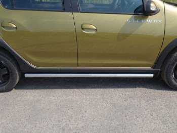 Защита порогов труба d60,3 мм ТСС Тюнинг Renault Sandero Stepway  (B8) (2014-2018) дорестайлинг (серые)