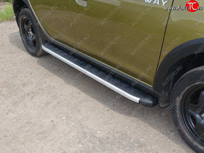 20 599 р. Пороги алюминиевые с пластиковой накладкой ТСС Тюнинг  Renault Sandero Stepway  (B8) (2014-2018) дорестайлинг (серые)  с доставкой в г. Кемерово