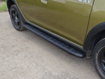 Пороги алюминиевые с пластиковой накладкой ТСС Тюнинг Renault Sandero Stepway  (B8) (2014-2018) дорестайлинг (карбон черные)