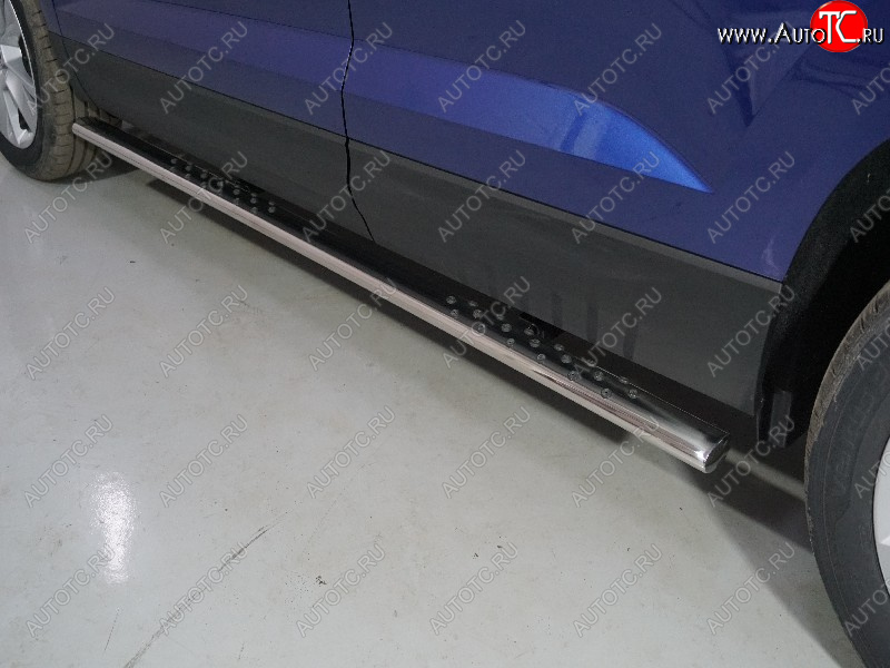 31 399 р. Пороги овальные с проступью 75х42 мм ТСС Тюнинг  Skoda Karoq  NU7 (2020-2025) рестайлинг (серые)  с доставкой в г. Кемерово