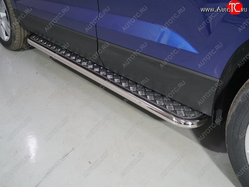 27 849 р. Пороги с площадкой 42,4 мм ТСС Тюнинг  Skoda Karoq  NU7 (2020-2025) рестайлинг (серые)  с доставкой в г. Кемерово