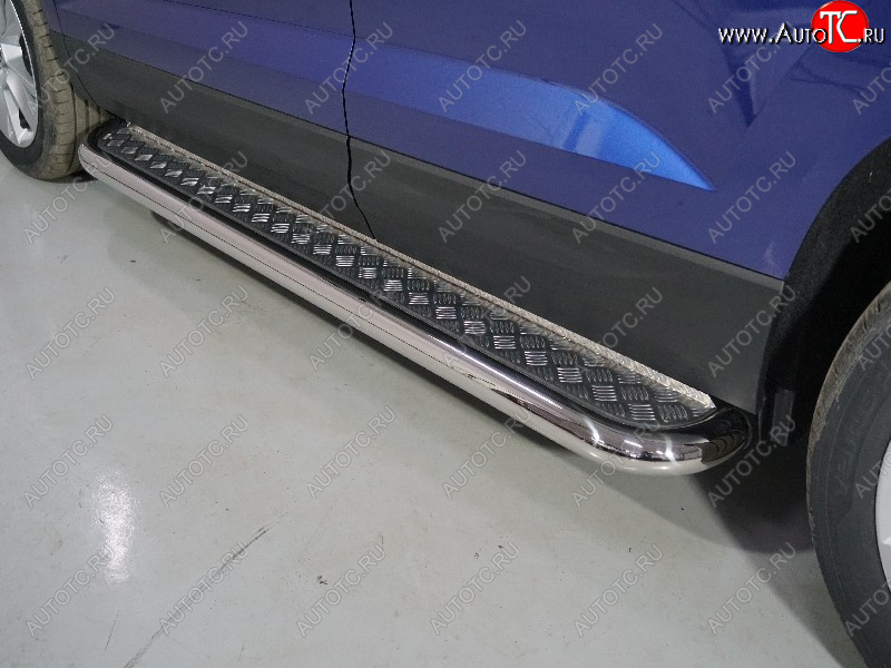 31 999 р. Пороги с площадкой 60,3 мм ТСС Тюнинг Skoda Karoq NU7 рестайлинг (2020-2025) (серые)  с доставкой в г. Кемерово