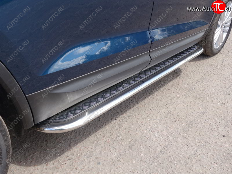 37 649 р. Пороги с площадкой 75х42 мм ТСС Тюнинг  Skoda Karoq  NU7 (2017-2021) дорестайлинг (серые)  с доставкой в г. Кемерово