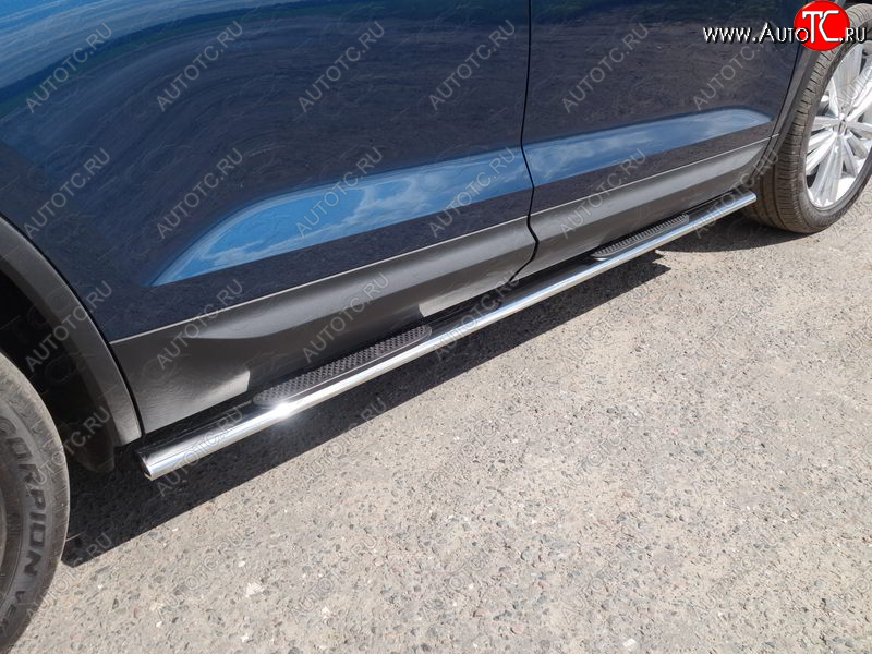 29 749 р. Пороги овальные с накладкой 75х42 мм ТСС Тюнинг Skoda Kodiaq NU7 дорестайлинг (2017-2021) (серые)  с доставкой в г. Кемерово