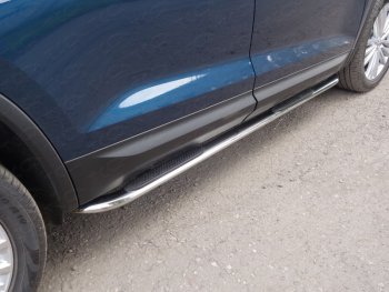 Пороги овальные гнутые с накладкой 75х42 мм ТСС Тюнинг Skoda Kodiaq NU7 дорестайлинг (2017-2021) (серые)