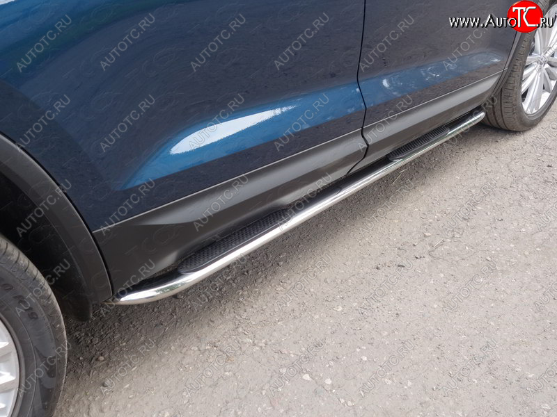31 399 р. Пороги овальные гнутые с накладкой 75х42 мм ТСС Тюнинг Skoda Kodiaq NU7 дорестайлинг (2017-2021) (серые)  с доставкой в г. Кемерово