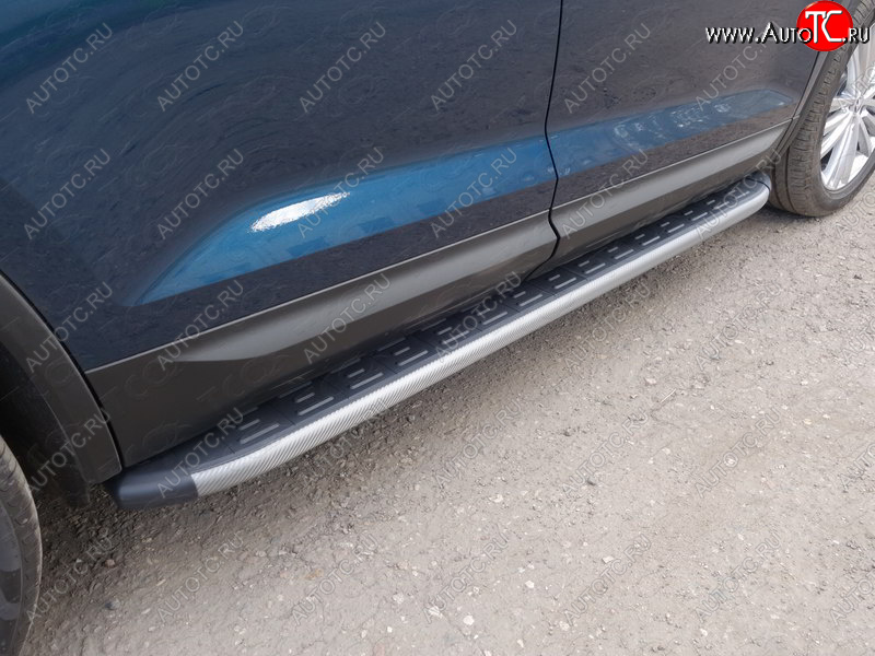 21 999 р. Пороги алюминиевые с пластиковой накладкой ТСС Тюнинг  Skoda Kodiaq  NU7 (2017-2021) дорестайлинг (карбон серые)  с доставкой в г. Кемерово