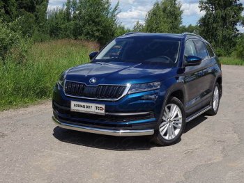 20 699 р. Защита переднего бампера нижняя овальная 75х42 мм ТСС Тюнинг  Skoda Kodiaq  NU7 (2017-2021) дорестайлинг (нержавейка)  с доставкой в г. Кемерово. Увеличить фотографию 1