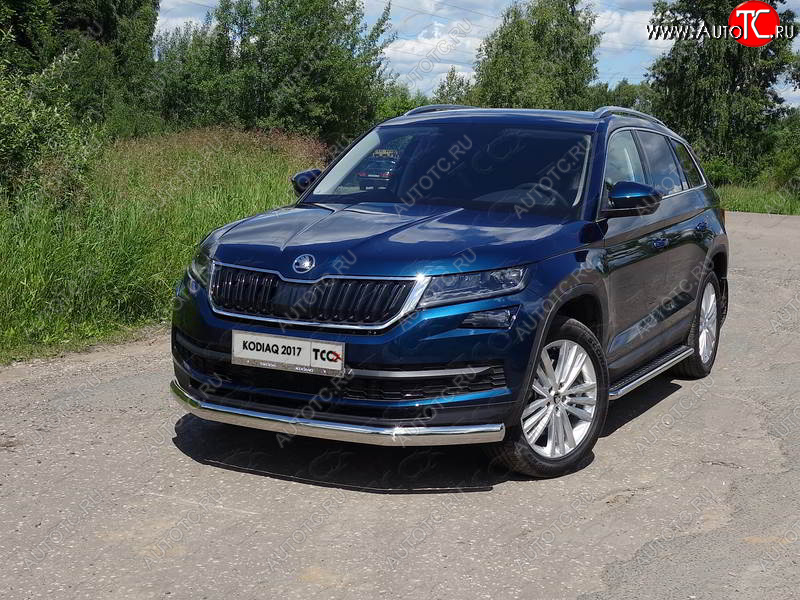 20 699 р. Защита переднего бампера нижняя овальная 75х42 мм ТСС Тюнинг  Skoda Kodiaq  NU7 (2017-2021) дорестайлинг (нержавейка)  с доставкой в г. Кемерово