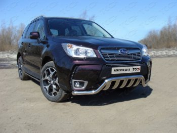 Защита переднего бампера кенгурин с вставкой 60,3*75 мм ТСС Тюнинг Subaru Forester  SJ (2012-2016) дорестайлинг (нержавейка)