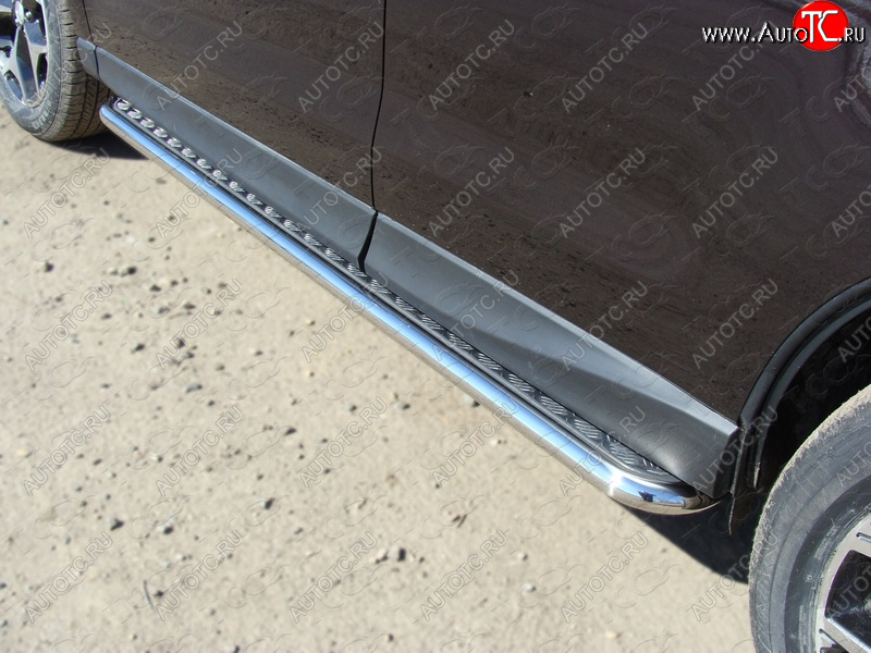 27 849 р. Пороги с площадкой 42,4 мм ТСС Тюнинг  Subaru Forester  SJ (2012-2016) дорестайлинг (серый)  с доставкой в г. Кемерово