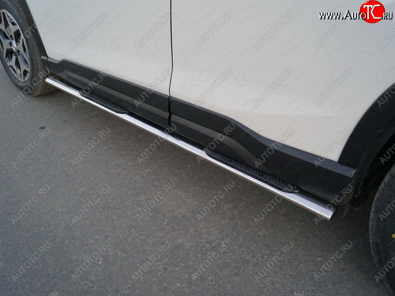 31 399 р. Пороги овальные с накладкой 75х42 мм ТСС Тюнинг Subaru Forester SK/S14 дорестайлинг (2018-2021) (серые)  с доставкой в г. Кемерово