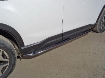 Пороги овальные гнутые с накладкой 75х42 мм ТСС Тюнинг Subaru Forester SK/S14 дорестайлинг (2018-2021) (серые)