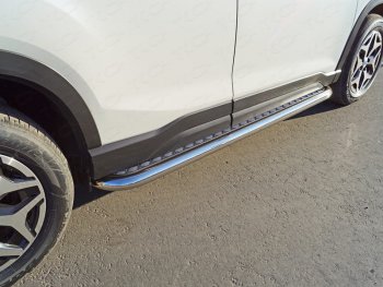 Пороги с площадкой 60,3 мм ТСС Тюнинг Subaru Forester SK/S14 дорестайлинг (2018-2021) (серые)