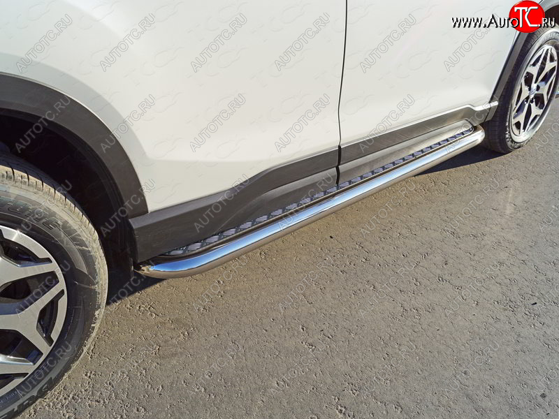 34 799 р. Пороги с площадкой 60,3 мм ТСС Тюнинг Subaru Forester SK/S14 дорестайлинг (2018-2021) (серые)  с доставкой в г. Кемерово