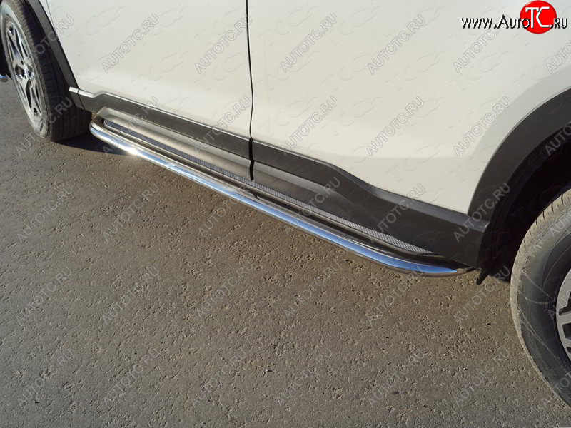 53 999 р. Пороги с площадкой 75х42 мм ТСС Тюнинг Subaru Forester SK/S14 дорестайлинг (2018-2021) (нержавейка)  с доставкой в г. Кемерово