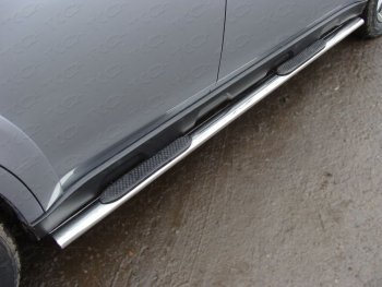 Пороги овальные с накладкой 75х42 мм ТСС Тюнинг Subaru Outback  BR, (2012-2015) B14)  рестайлинг универсал (серые)