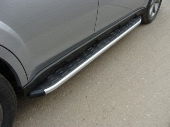 Пороги алюминиевые с пластиковой накладкой ТСС Тюнинг Subaru Outback  BR, (2012-2015) B14)  рестайлинг универсал (серые)