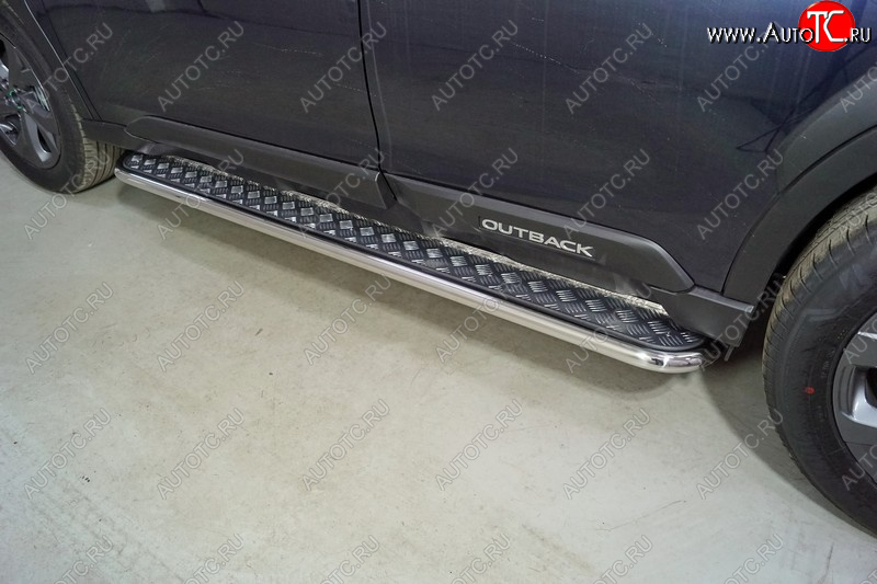 30 099 р. Пороги с площадкой 42,4 мм ТСС Тюнинг  Subaru Outback  BT (2019-2025) универсал (серые)  с доставкой в г. Кемерово