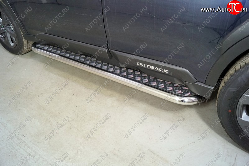 34 799 р. Пороги с площадкой 60,3 мм ТСС Тюнинг  Subaru Outback  BT (2019-2025) универсал (серые)  с доставкой в г. Кемерово