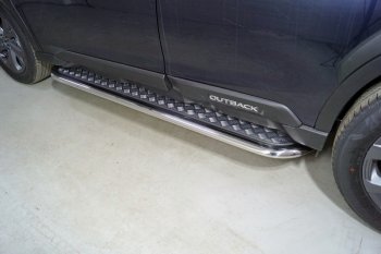 Пороги с площадкой 75х42 мм ТСС Тюнинг Subaru Outback  BT (2019-2025) универсал (серые)