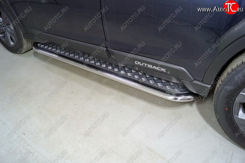 41 999 р. Пороги с площадкой 75х42 мм ТСС Тюнинг  Subaru Outback  BT (2019-2025) универсал (серые)  с доставкой в г. Кемерово
