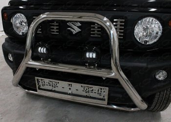Защита переднего бампера кенгурин высокий с фарами 60,3*75 мм ТСС Тюнинг Suzuki Jimny  JB64 (2018-2025) (нержавейка)