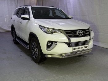 Защита передняя нижняя двойная 76,1*60,3 мм Тюнинг Toyota Fortuner  AN160 (2015-2020) дорестайлинг (нержавейка)