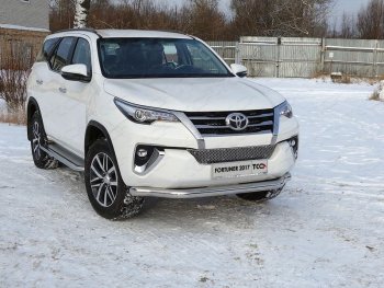 Защита переднего бампера нижняя 76,1 мм ТСС Тюнинг Toyota Fortuner  AN160 (2015-2020) дорестайлинг (нержавейка)