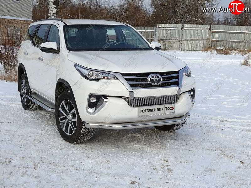 24 999 р. Защита переднего бампера нижняя 76,1 мм ТСС Тюнинг Toyota Fortuner AN160 дорестайлинг (2015-2020) (нержавейка)  с доставкой в г. Кемерово