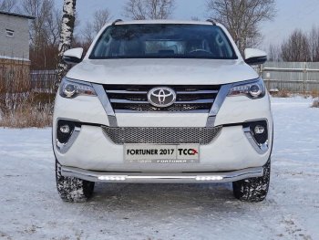 Защита переднего бампера нижняя с ДХО 76,1 мм ТСС Тюнинг Toyota Fortuner  AN160 (2015-2020) дорестайлинг (нержавейка)