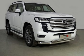 Защита переднего бампера нижняя двойная 76,1*42,4 мм ТСС Тюнинг Toyota Land Cruiser  J300 (2021-2025) дорестайлинг (нержавейка)
