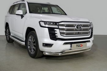 Защита передняя нижняя двойная 76,1*75 мм ТСС Тюнинг Toyota Land Cruiser  J300 (2021-2025) дорестайлинг (нержавейка)