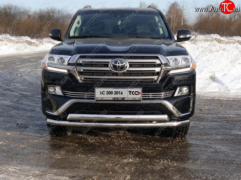 36 299 р. Защита передняя нижняя двойная 76,1*75 мм ТСС Тюнинг Toyota Land Cruiser 200 2-ой рестайлинг (2015-2021) (нержавейка)  с доставкой в г. Кемерово