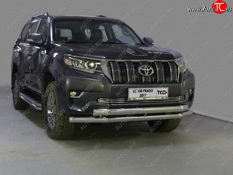 37 999 р. Защита передняя нижняя двойная 76,1*75 мм ТСС Тюнинг  Toyota Land Cruiser Prado  J150 (2017-2020) 2-ой рестайлинг (нержавейка)  с доставкой в г. Кемерово