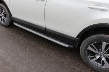 Пороги алюминиевые с пластиковой накладкой, ТСС Тюнинг Toyota RAV4  XA40 (2015-2019) 5 дв. рестайлинг (карбон серые)