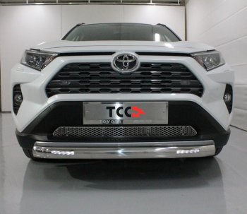 Защита переднего бампера овальная с ДХО 75х42 мм ТСС Тюнинг Toyota RAV4 XA50 5 дв. дорестайлинг (2018-2025) (нержавейка)