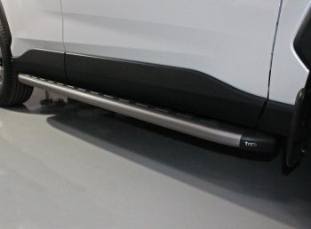 Пороги алюминиевые с пластиковой накладкой, ТСС Тюнинг Toyota RAV4  XA50 (2018-2025) 5 дв. дорестайлинг (карбон серые)