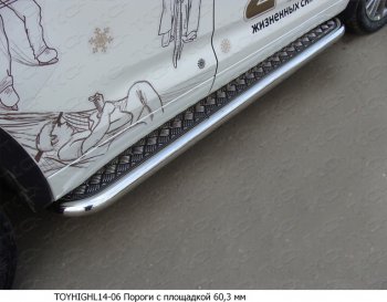 Пороги с площадкой 60,3 мм ТСС Тюнинг Toyota Highlander  XU50 (2013-2017) дорестайлинг (серые)