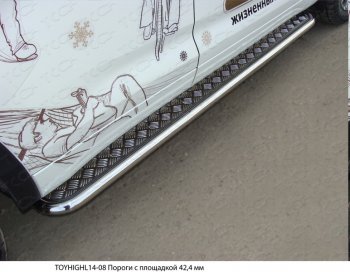 Пороги с площадкой 42,4 мм ТСС Тюнинг Toyota Highlander  XU50 (2013-2017) дорестайлинг (серые)