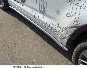 Защита порогов труба d60,3 мм ТСС Тюнинг Toyota Highlander XU50 дорестайлинг (2013-2017) (серые)
