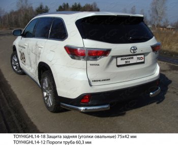 Защита задняя (уголки овальные 75х42 мм) ТСС Тюнинг Toyota Highlander  XU50 (2013-2017) дорестайлинг (уголки овальные)
