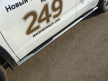 Пороги овальные с накладкой 75х42 мм ТСС Тюнинг Toyota Highlander XU50 рестайлинг (2016-2020) (серые)