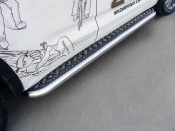 Пороги с площадкой 60,3 мм ТСС Тюнинг Toyota Highlander XU50 рестайлинг (2016-2020) (серые)