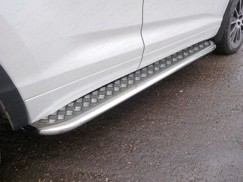 Пороги с площадкой 75х42 мм ТСС Тюнинг Toyota Highlander  XU50 (2016-2020) рестайлинг (серые)