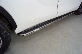 Пороги с площадкой 42,4 мм ТСС Тюнинг Toyota Highlander XU70 (2020-2025) (серые)