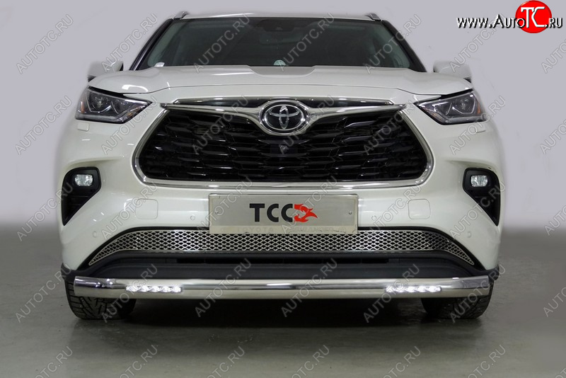 44 999 р. Защита передняя нижняя овальная с ДХО 75х42 мм ТСС Тюнинг  Toyota Highlander  XU70 (2020-2025) (нержавейка)  с доставкой в г. Кемерово